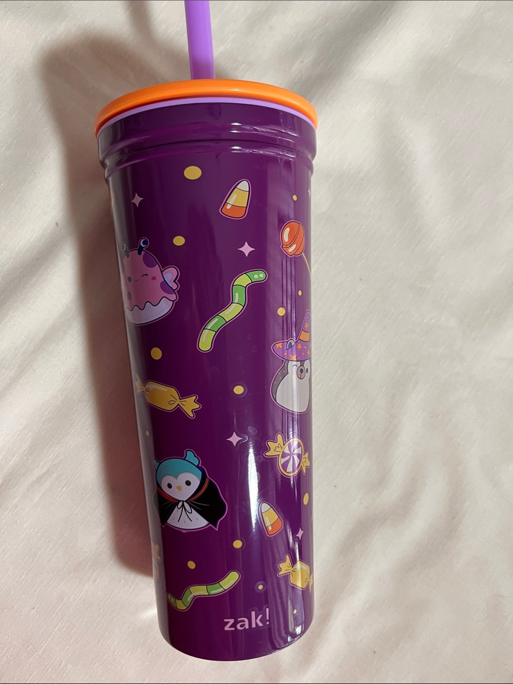 zak! Purple Halloween Squishmallows Travel Tumbler with Orange Lid